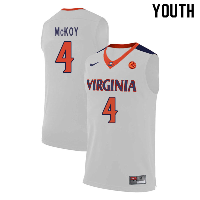 Youth #4 Justin McKoy Virginia Cavaliers College Basketball Jerseys Sale-White - Click Image to Close